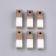 Resin & Walnut Wood Pendants, Rectangle, Creamy White, 17x5.5x3~3.5mm, Hole: 1.5mm(RESI-S358-19B)