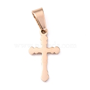 304 Stainless Steel Pendants, Cross, Rose Gold, 19x11x1.2mm, Hole: 3.5x7mm(STAS-Z018-10RG)