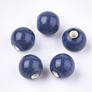 Handmade Porcelain Beads, Fancy Antique Glazed Porcelain, Round, Cornflower Blue, 10.5~11x9.5mm, Hole: 2.5mm(PORC-Q262-01B)
