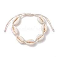 Natural Cowrie Shell Braided Bead Bracelets, WhiteSmoke, Inner Diameter: 1-1/2~3-5/8 inch(3.7~9.35cm)(BJEW-JB10093)