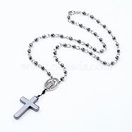 Non-magnetic Synthetic Hematite Pendant Necklaces, Rosary Bead Necklaces for Easter, Cross and Oval with Virgin, 20 inch(51cm), Packing Size: 92x61x29mm(NJEW-JN01985)