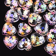 Resin Cabochons, with Paillette, Heart, Colorful, 11.5x12x4~4.5mm(CRES-Q208-06C)