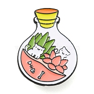 Cat in Wishing Bottle Enamel Pins, Electrophoresis Black Tone Alloy Brooches for Women, Light Coral, 31x23x1.5mm(JEWB-Q032-01B)