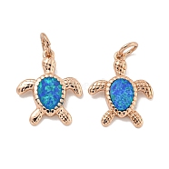 Synthetic Opal Pendants, Rack Plating Brass Turtle Charms with Jump Rings, Cadmium Free & Lead Free, Long-Lasting Plated, Rose Gold, 16.5x13.5x2mm, Hole: 3mm(KK-E114-03RG)