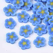 Handmade Polymer Clay Cabochons, Flower, Deep Sky Blue, 7.5~10x1~2mm(X-CLAY-R087-12A)