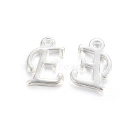 Silver Color Plated Alloy Letter Pendants, Rack Plating, Cadmium Free & Lead Free, Letter.E, 13x10x2mm, Hole: 1.5mm(PALLOY-J718-01S-E)