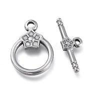 304 Stainless Steel Toggle Clasps, Ring, Stainless Steel Color, Ring: 19x13.5x2.7mm, Hole: 1.8mm, Bar: 19.5x7x2.5mm, Hole: 1.2mm(STAS-M278-02P)