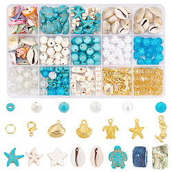 Elite DIY Ocean Jewelry Making Finding Kit, Including Starfish & Turtle Synthetic Turquoise & Acrylic Bead, Natural Shell & Alloy & 304 Stainless Steel Pendant, Iron Jump Ring, Alloy Clasp, Mixed Color, 8mm, Hole: 1mm(DIY-PH0013-77)