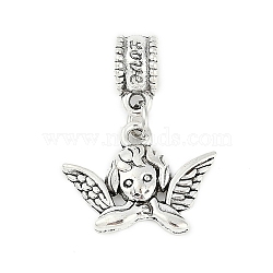 Rack Plating Brass European Dangle Charms, Large Hole Pendants, Lead Free & Cadmium Free, Antique Silver, Angel & Fairy, 27mm, Hole: 4.5mm(KK-R200-04AS-02)