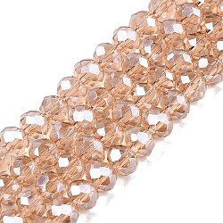 Electroplate Glass Beads Strands, Pearl Luster Plated, Faceted, Rondelle, PeachPuff, 6x5mm, Hole: 1mm, about 84~85pcs/strand, 41.5~42cm(EGLA-A044-T6mm-A20)