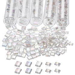 528Pcs 2 Style 2-Hole Transparent Glass Seed Beads, AB Color Plated, Rectangle, Clear AB, 4.5~5.5x2~5.5x2~2.5mm, Hole: 0.5~0.8mm(SEED-NB0001-52)
