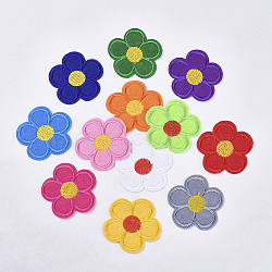 Computerized Embroidery Cloth Iron On/Sew On Patches, Costume Accessories, Appliques, Flower, Mixed Color, 51x53x1.5mm(X-AJEW-S076-012)