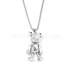 Zinc Alloy with Rhinestone Bear Pendant Necklaces, 201 Stainless Steel Chains Necklaces , Stainless Steel Color, 23.54 inch(59.8cm)(NJEW-M211-13B-P)