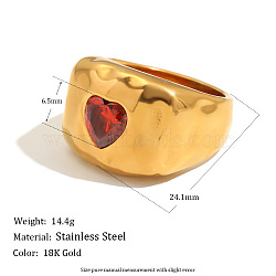 304 Stainless Steel Cubic Zirconia Finger Rings, Heart, Real 18K Gold Plated, US Size 7(17.3mm)(WGA4921-01)