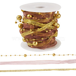 5M Polyester Lace Ribbon, Lace Trimming with ABS Beads, for Home Decoration, Upholstery, Curtain Tieback, Light Khaki, 1/8 inch(4.5mm) & 3/8 inch(10mm), about 5.47 Yards(5m)(OCOR-TA0002-60B)