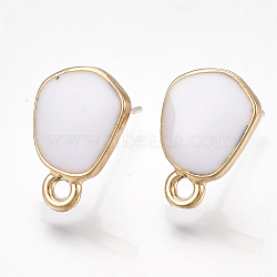 Alloy Stud Earring Findings, with Raw(Unplated) Pins, Enamel and Loop, Light Gold, White, 13.5x9.5mm, Hole: 1.6mm, Pin: 0.7mm(X-PALLOY-S177-39F)