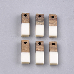 Resin & Walnut Wood Pendants, Rectangle, Creamy White, 17x5.5x3~3.5mm, Hole: 1.5mm(RESI-S358-19B)