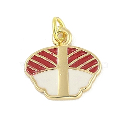 Brass Enamel Pendants, with Jump Ring, Real 18K Gold Plated, Sushi Charm, Red, 14.5x14.5x2.5mm, Hole: 3mm(KK-B114-12G)