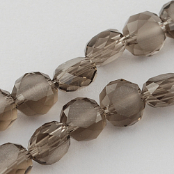 Frosted Glass Bead Strands, Faceted, Flat Round, Coffee, 6x3~4mm, Hole: 1mm(FGLA-R038-6mm-02)