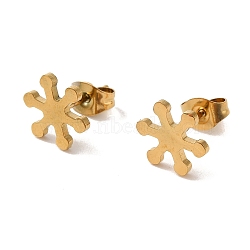 PVD Vacuum Plating 304 Stainless Steel Stud Earrings, Snowflake, Golden, 9x10mm(EJEW-Z040-03G)