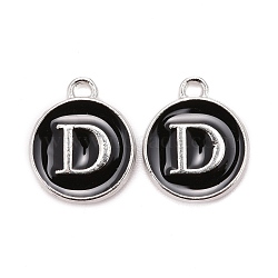 Platinum Plated Alloy Charms, Cadmium Free & Lead Free, with Enamel, Enamelled Sequins, Flat Round with Letter, Letter.D, 14x12x2mm, Hole: 1.5mm(X-ENAM-S118-02D-P)