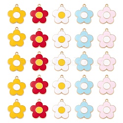 20Pcs 5 Colors Alloy Enamel Pendants, Flower, Light Gold, Mixed Color, 21.5x19x2mm, Hole: 1.6mm, 4pcs/color(ENAM-FS0001-05)