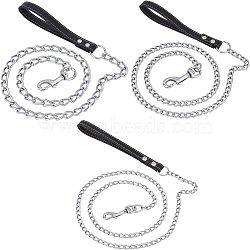 CHGCRAFT 3Pcs 3 Style Iron Curb Chains & PU Leather Handles Ropes, Pet Collar Traction Rope, Platinum, 1230~1247x7~19mm, 1pc/style(AJEW-CA0001-69)