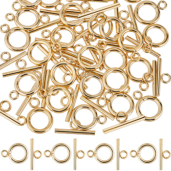 30Pcs 304 Stainless Steel Toggle Clasps, Round Ring, Real 18K Gold Plated, Ring: 16.5x12x2mm, Hole: 3mm, Bar: 18x7x2mm, Hole: 3mm