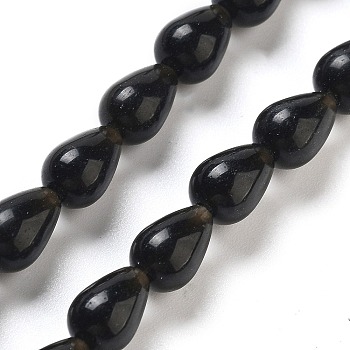 Natural Black Stone Beads Strands, Teardrop, 9x6mm, Hole: 1.2mm, about 44pcs/strand, 15.75''(40cm)