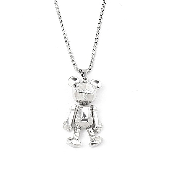 Zinc Alloy with Rhinestone Bear Pendant Necklaces, 201 Stainless Steel Chains Necklaces , Stainless Steel Color, 23.54 inch(59.8cm)