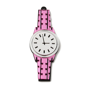 Acrylic Big Pendant, Clock, Cartoon Watch Charm, Pearl Pink, 72x27x3.5mm, Hole: 1.6mm