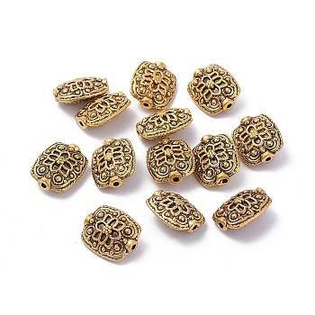 Tibetan Style Alloy Rectangle Beads, Antique Golden Color, Lead Free & Nickel Free & Cadmium Free, Size: about 11mm wide, 13mm long, 6.5mm thick, hole: 1.5mm