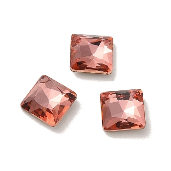 Glass Rhinestone Cabochons, Point Back & Back Plated, Faceted, Square, Padparadscha, 5x5x2mm