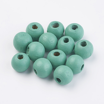Natural Wood Beads, Dyed, Round, Dark Cyan, 8x7mm, Hole: 2~3mm, about 2770pcs/500g