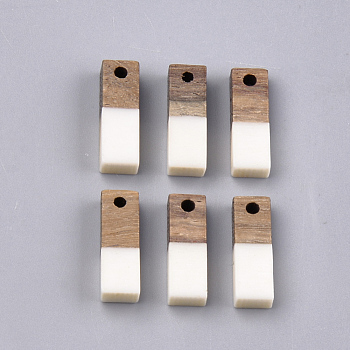 Resin & Walnut Wood Pendants, Rectangle, Creamy White, 17x5.5x3~3.5mm, Hole: 1.5mm