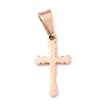 304 Stainless Steel Pendants, Cross, Rose Gold, 19x11x1.2mm, Hole: 3.5x7mm