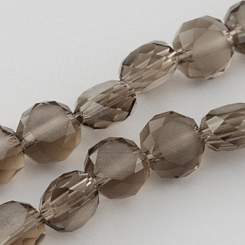Frosted Glass Bead Strands, Faceted, Flat Round, Coffee, 6x3~4mm, Hole: 1mm