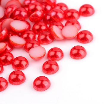 ABS Plastic Cabochons, Imitation Pearl, Half Round, Red, 3x1.5mm, about 10000pcs/bag