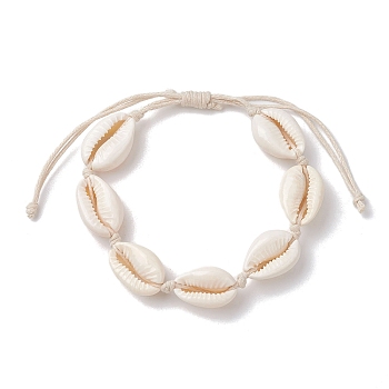 Natural Cowrie Shell Braided Bead Bracelets, WhiteSmoke, Inner Diameter: 1-1/2~3-5/8 inch(3.7~9.35cm)