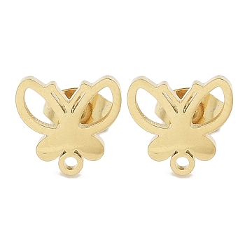 Hollow Butterfly Ion Plating(IP) 304 Stainless Steel Stud Earring Findings, with Loop, Golden, 10x10mm, Hole: 1.2mm, Pin: 0.8x11mm