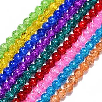 Mixed Crackle Glass Bead Strands, Round, Mixed Color, Bead: 10mm in diameter, Hole: 1.3~1.6mm, about 80pcs/strand, 31.4 inch