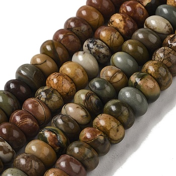 Natural Picasso Jasper Beads Strands, Rondelle, 8x4~5mm, Hole: 1.2mm, about 88pcs/strand, 15.87''(40.3cm)