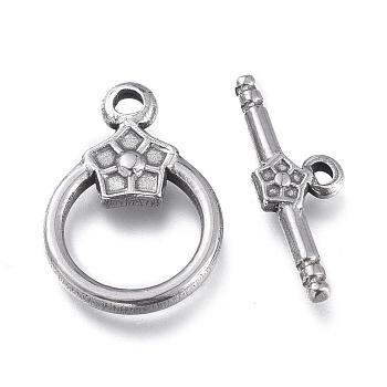 304 Stainless Steel Toggle Clasps, Ring, Stainless Steel Color, Ring: 19x13.5x2.7mm, Hole: 1.8mm, Bar: 19.5x7x2.5mm, Hole: 1.2mm