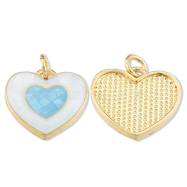 Real 18K Gold Plated Light Sky Blue Heart Brass+Enamel Pendants