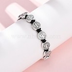 Nylon Rope Braided Bracelet for Women, Alloy Saint Benedict Link Bracelets, Black, Inner Diameter: 1-7/8~3-5/8 inch(4.9~9.1cm)(BJEW-Z156-03AS-02)