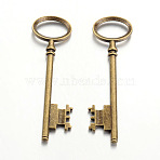 Tibetan Style Alloy Skeleton Key Large Pendants, Cadmium Free & Nickel Free & Lead Free, Antique Bronze, 80x23x3mm, Hole: 12x18mm(TIBEP-S105-AB-NR)