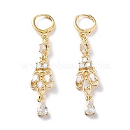 Rack Plating Golden Brass Dangle Leverback Earrings, with Cubic Zirconia, Flower, 56.5x12mm(EJEW-A030-01A-G)