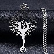 304 Stainless Steel Pendant Necklaces for Women Men, Tree of Life, Stainless Steel Color, 23.54 inch(59.8cm)(NJEW-G123-05P)