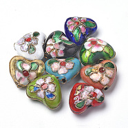 Handmade Cloisonne Beads, Heart, Mixed Color, 13~14x16x8mm, Hole: 1.5mm(CLB-S006-08)