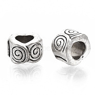 Tibetan Style Alloy European Beads, Large Hole Beads, Cadmium Free & Lead Free, Column with Vortex, Antique Silver, 8x6.5mm, Hole: 5mm, about 730pcs/1000g(TIBE-S320-081AS-LF)